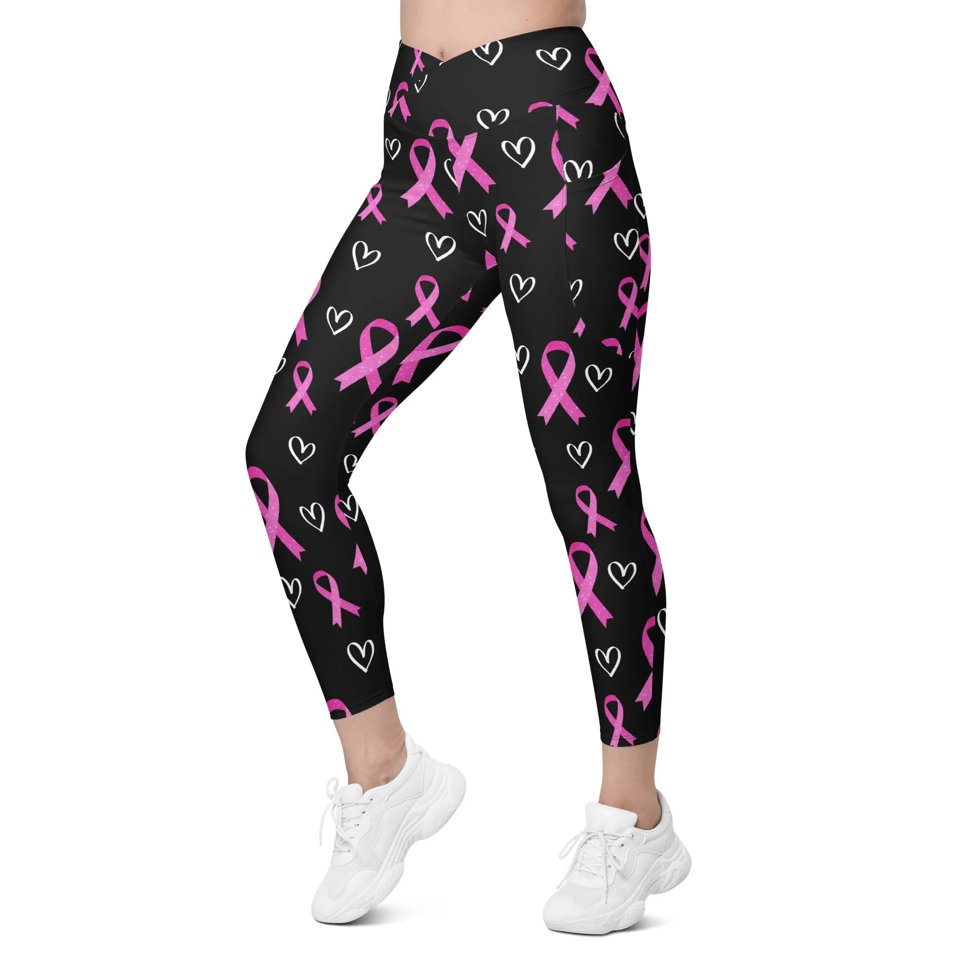 Pink Ribbon Crossover Leggings With Pockets