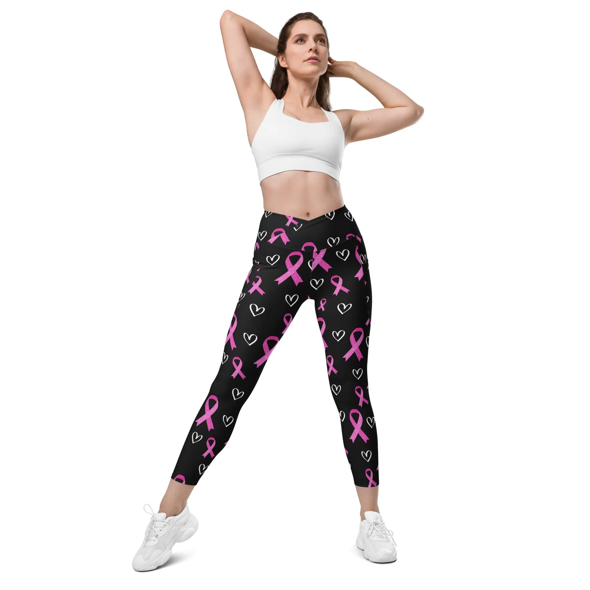 Pink Ribbon Crossover Leggings With Pockets