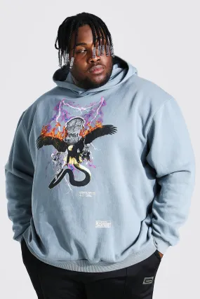 Plus Size Overdyed Graphic Print Hoodie | boohooMAN UK