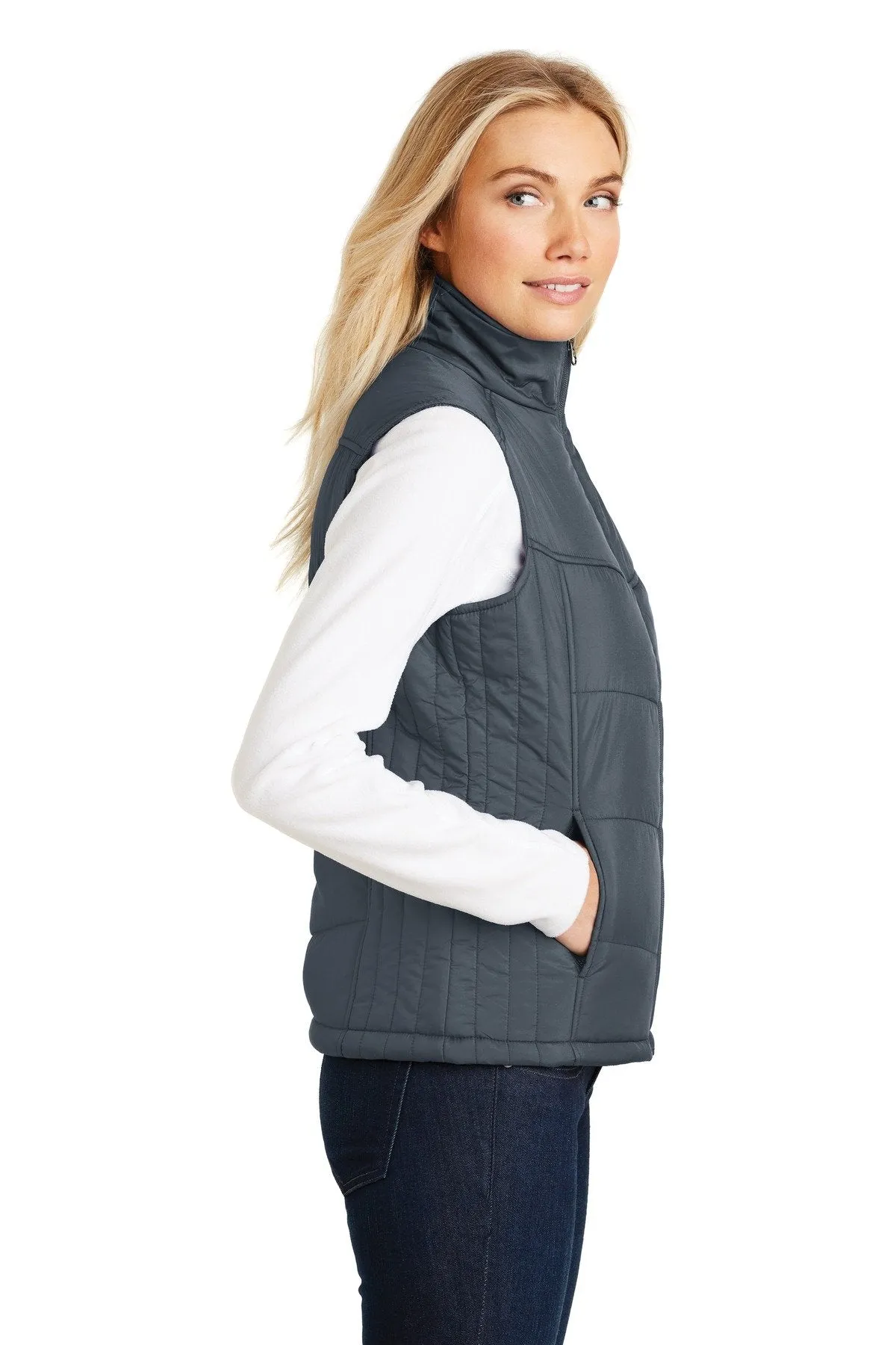 Port Authority Ladies Puffy Vest L709 Dark Slate/Black