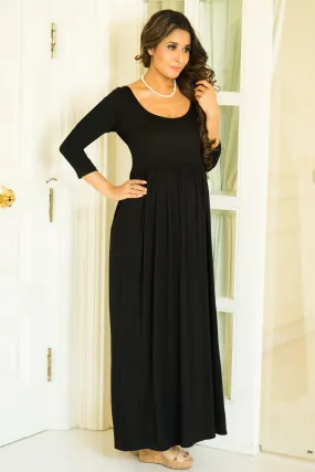 Premium Black Gathered Maternity Dress