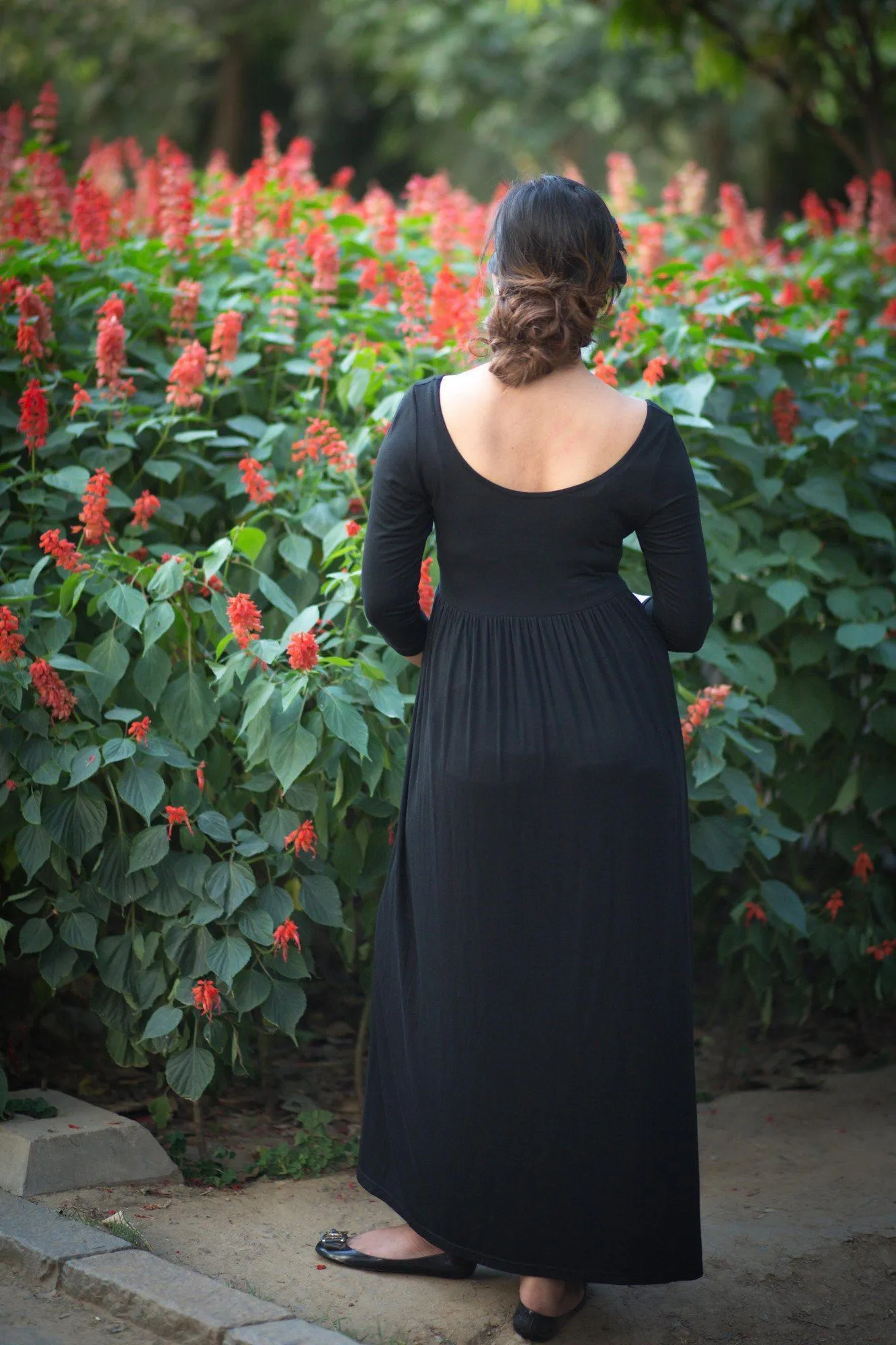 Premium Black Gathered Maternity Dress