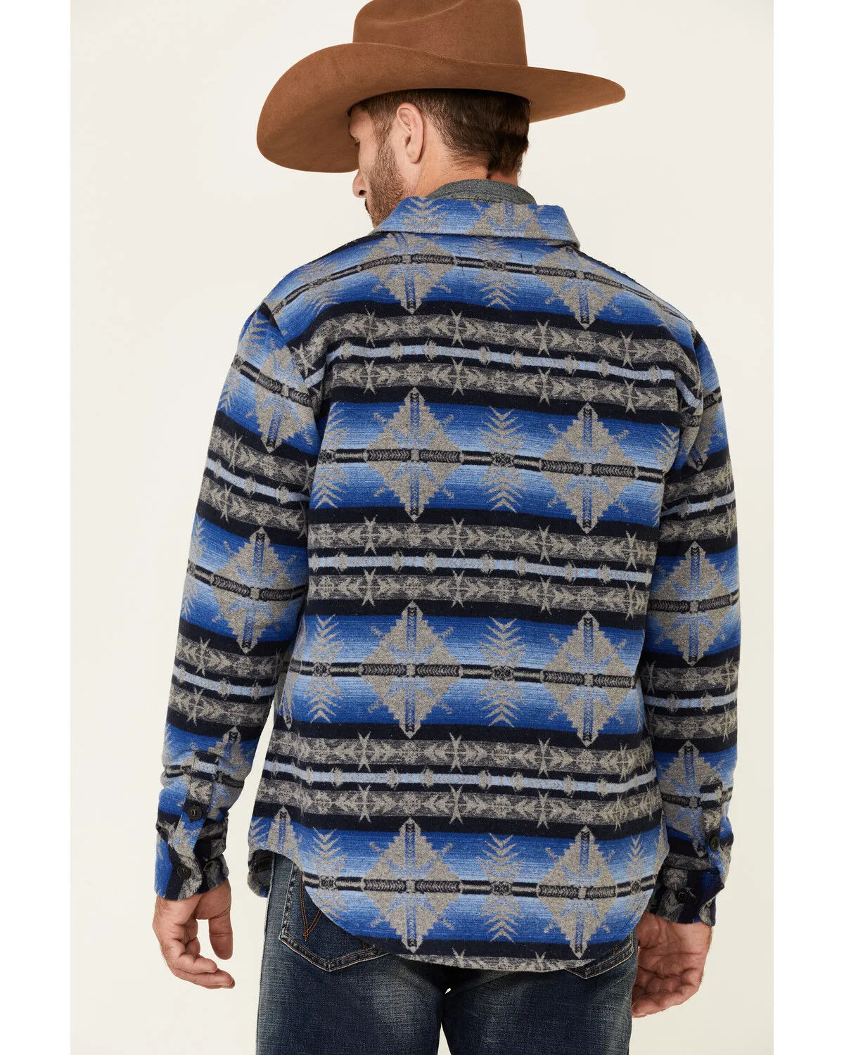 Product Name:  Powder River Outfitters Men's Blue Southwestern Print Button-Front Wool Shirt Jacket