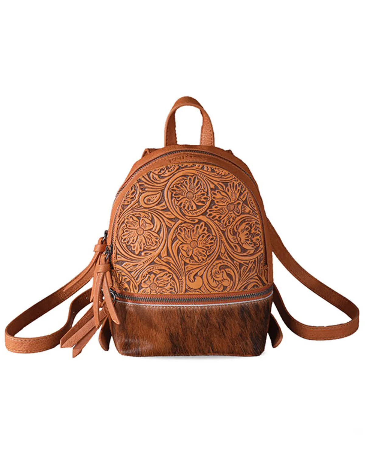 Product Name:  Trinity Ranch Women's Hairon Cowhide Tooled Mini Backpack