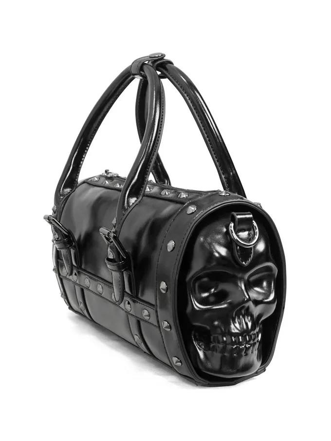 Punk Skull Rivets PU Leather Bag / Gothic Black Handbag with Detachable Shoulder Strap