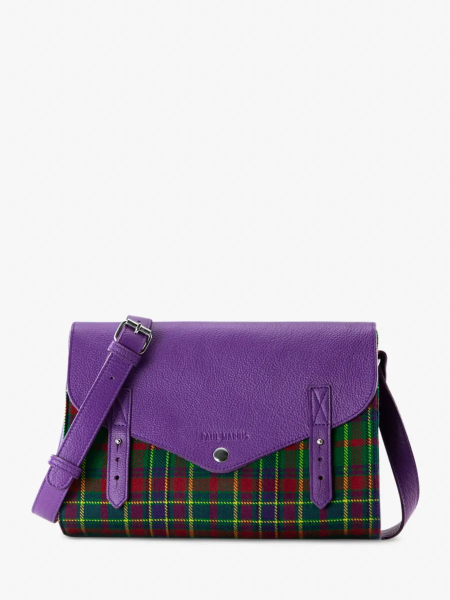 Purple Leather and Tartan Leather Shoulder Bag for Women - L'Indispensable Versus | PAUL MARIUS