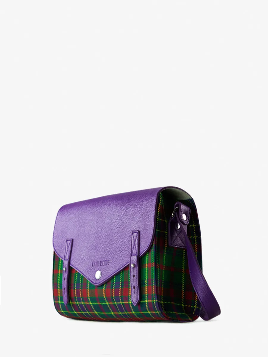 Purple Leather and Tartan Leather Shoulder Bag for Women - L'Indispensable Versus | PAUL MARIUS