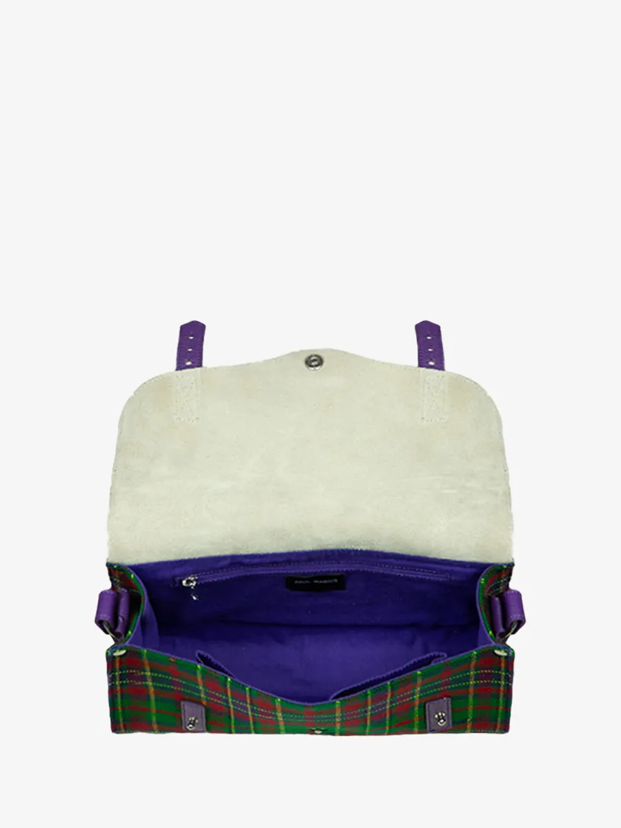 Purple Leather and Tartan Leather Shoulder Bag for Women - L'Indispensable Versus | PAUL MARIUS