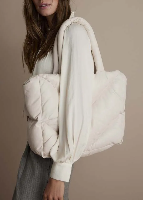 Quilted Leather Puffy Shoulder Bag - Cream