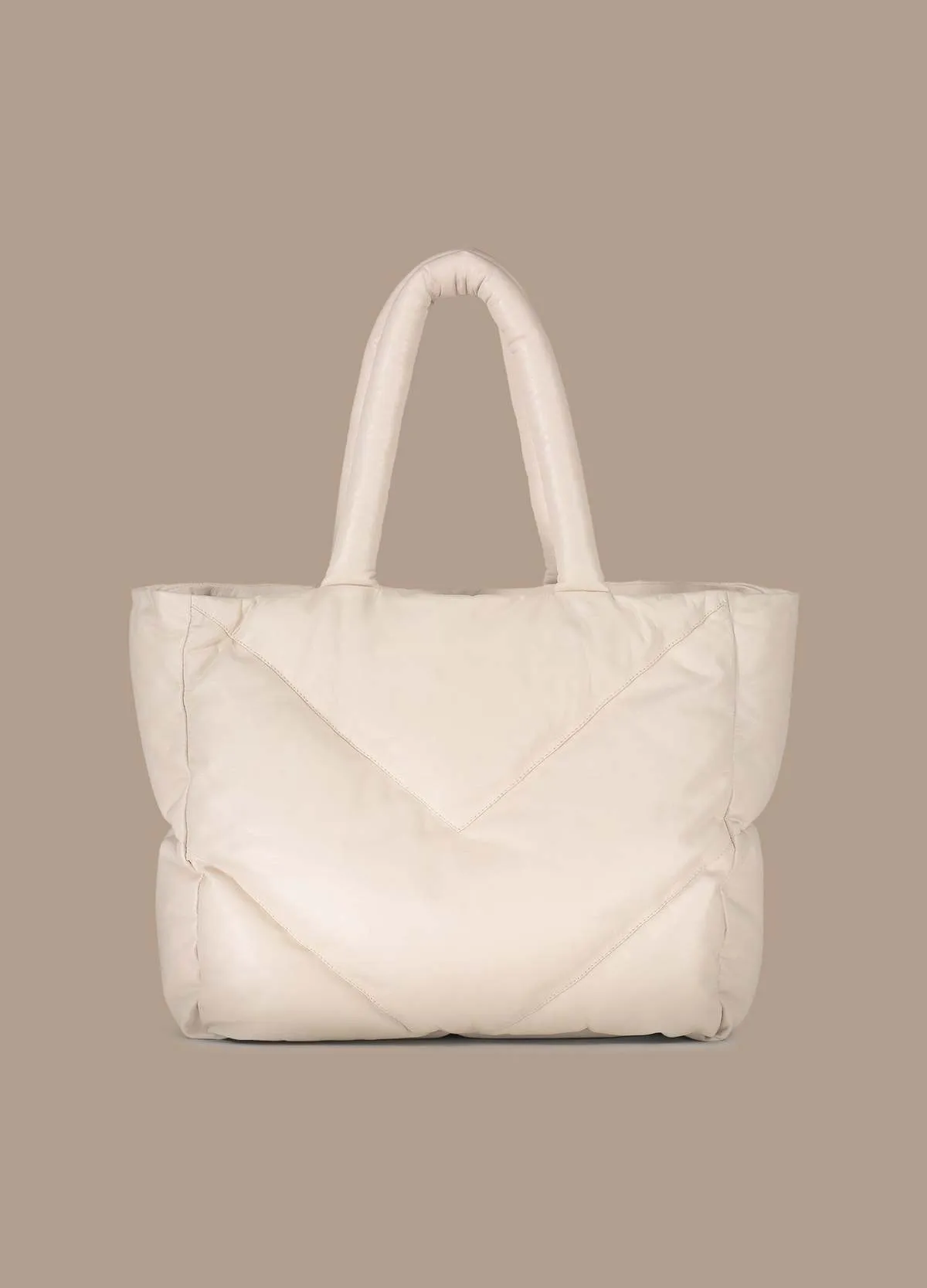 Quilted Leather Puffy Shoulder Bag - Cream