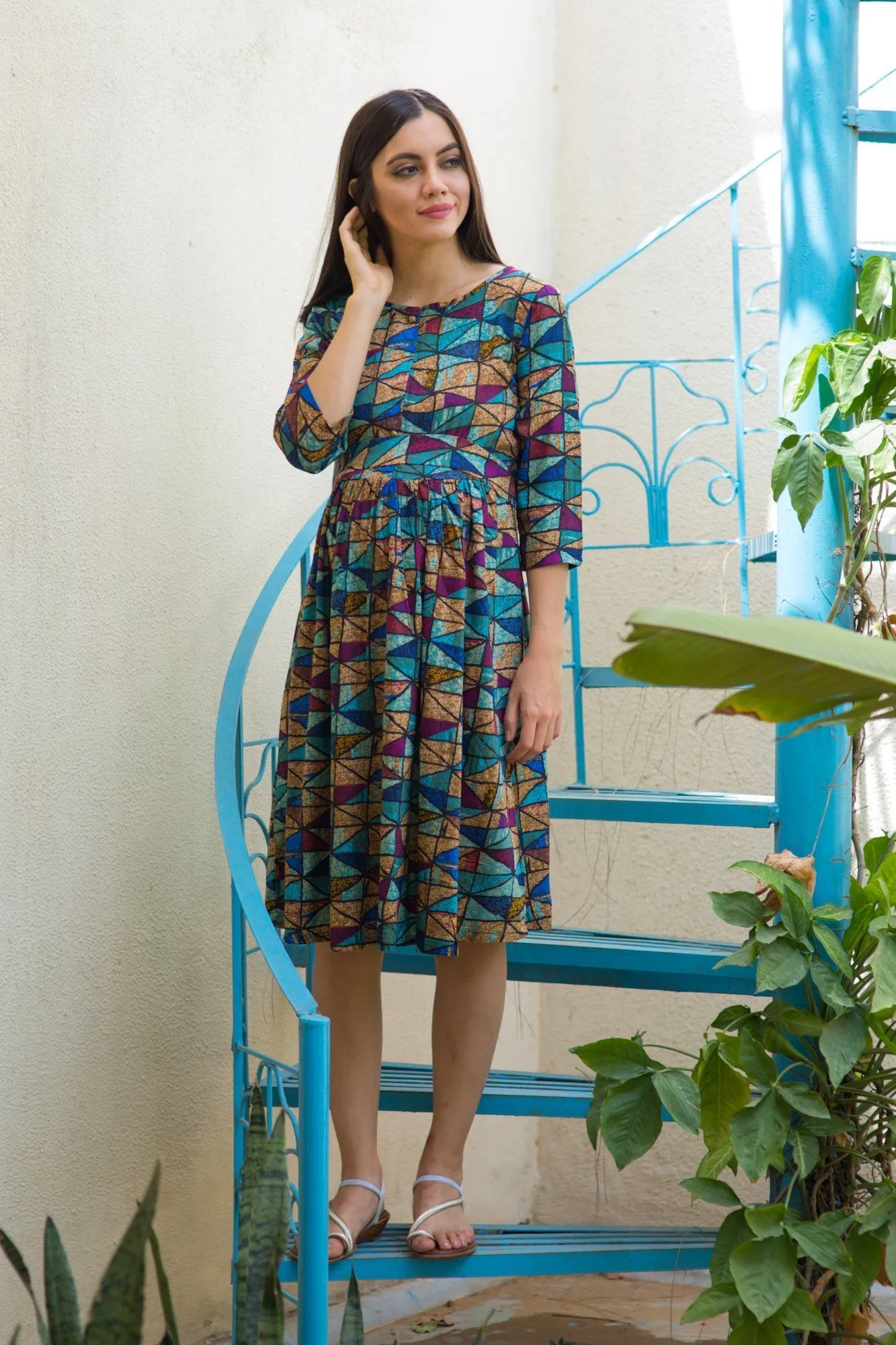 Quirky Blue Maternity & Nursing Swing Dress