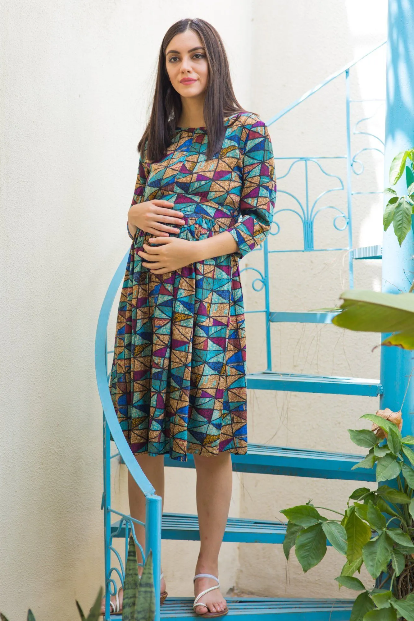 Quirky Blue Maternity & Nursing Swing Dress