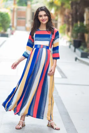 Rainbow Stripe Crepe Maternity & Nursing Maxi