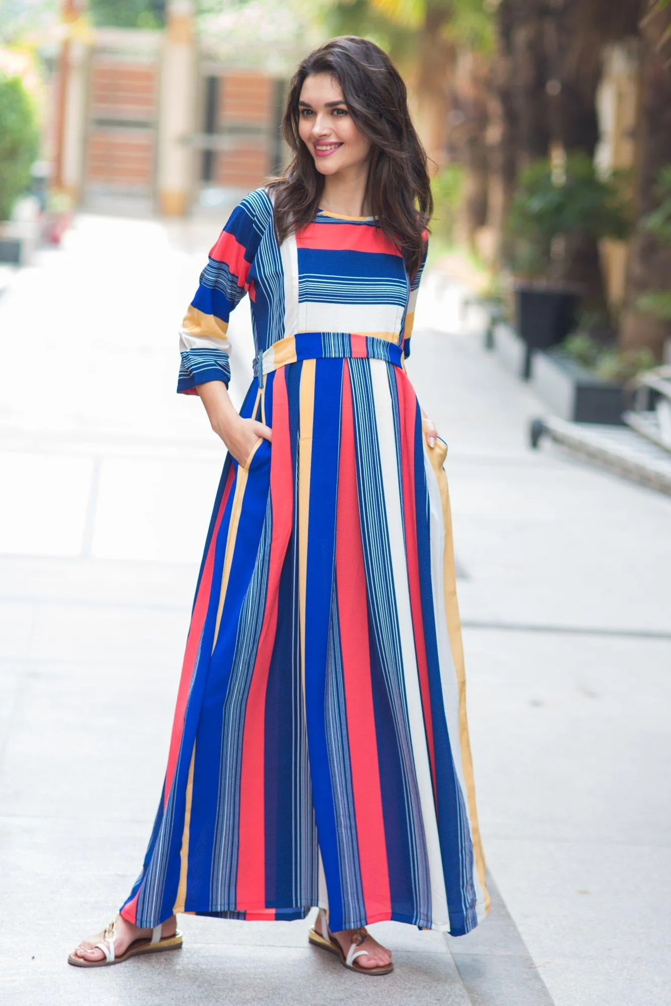 Rainbow Stripe Crepe Maternity & Nursing Maxi