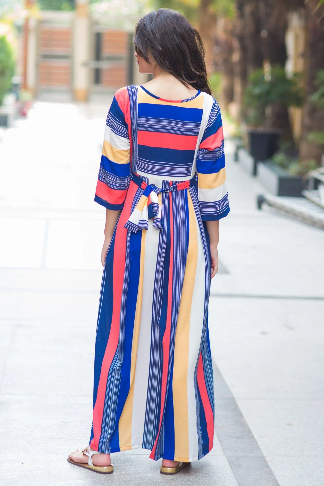 Rainbow Stripe Crepe Maternity & Nursing Maxi