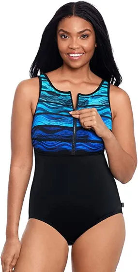 Reebok High Neck One Piece Swimsuit - Wavy Look - FINAL SALE!