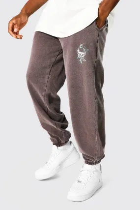 Regular Fit Overdyed Skull Print Joggers