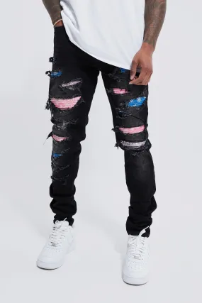 Skinny Rip & Repair Bandana Stacked Jeans