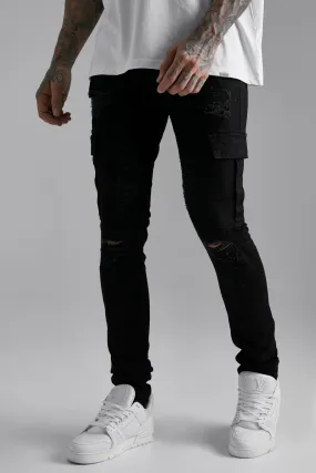 Skinny Rip & Repair Biker Cargo Stacked Jeans