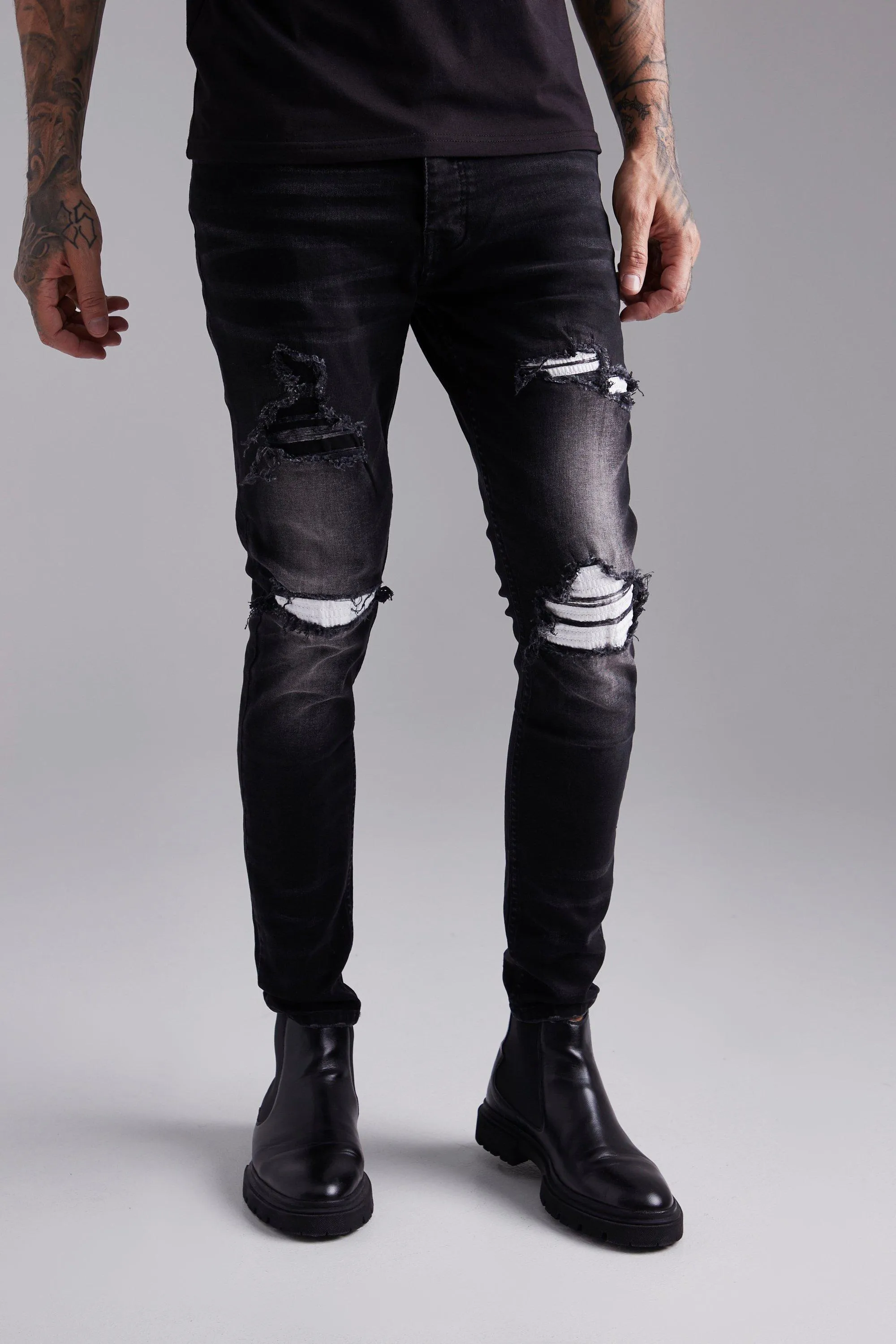 Skinny Rip & Repair Paint Splatter Jeans