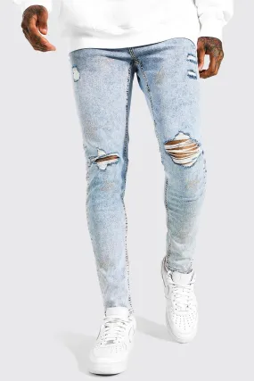 Skinny Stretch Busted Knee Rhinestone Jeans