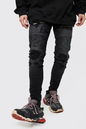 Skinny Stretch Distressed Knee Biker Jeans