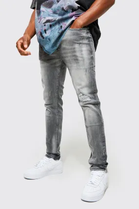 Skinny Stretch Rip And Repair Stitched Jeans