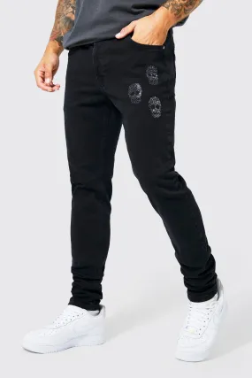 Skinny Stretch Skull Rhinestone Jeans