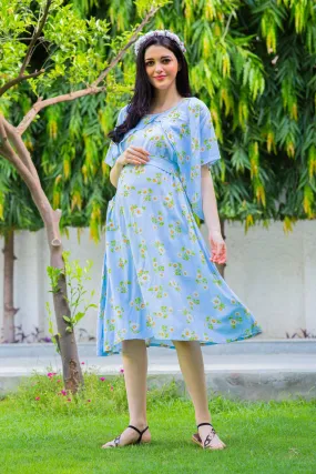 Sky Blue Maternity & Nursing Flap Dress