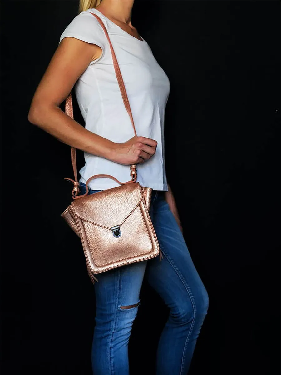 small leather shoulder bag for woman Pink,Gold - Mistinguette Rose Gold | PAUL MARIUS