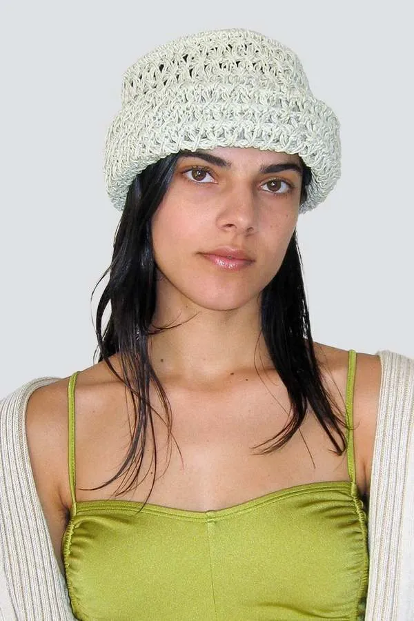 Smoke Raffia Roller Hat - White