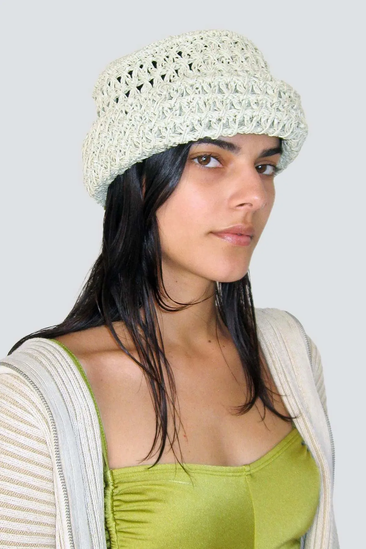 Smoke Raffia Roller Hat - White