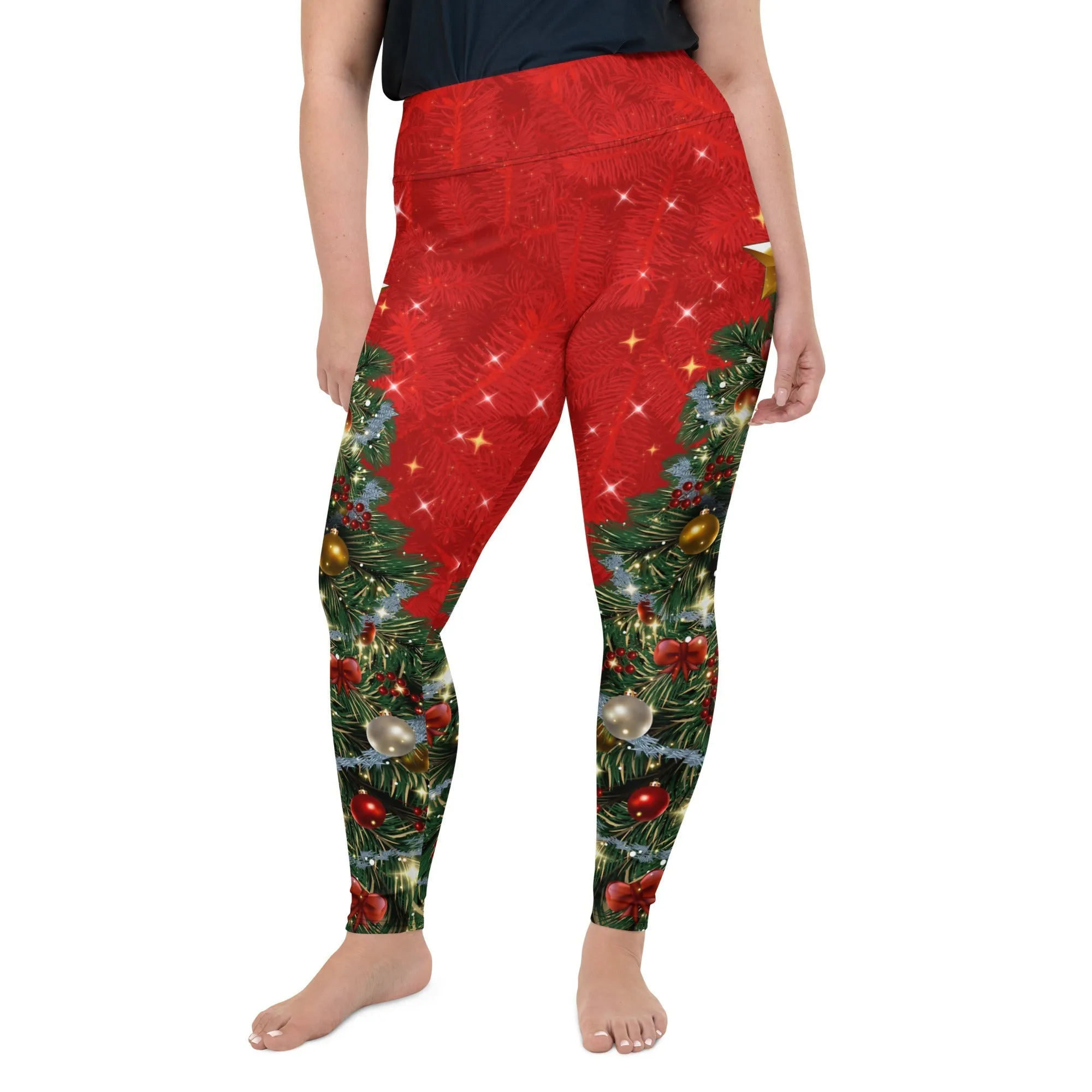 Sparkly Print Christmas Tree Plus Size Leggings