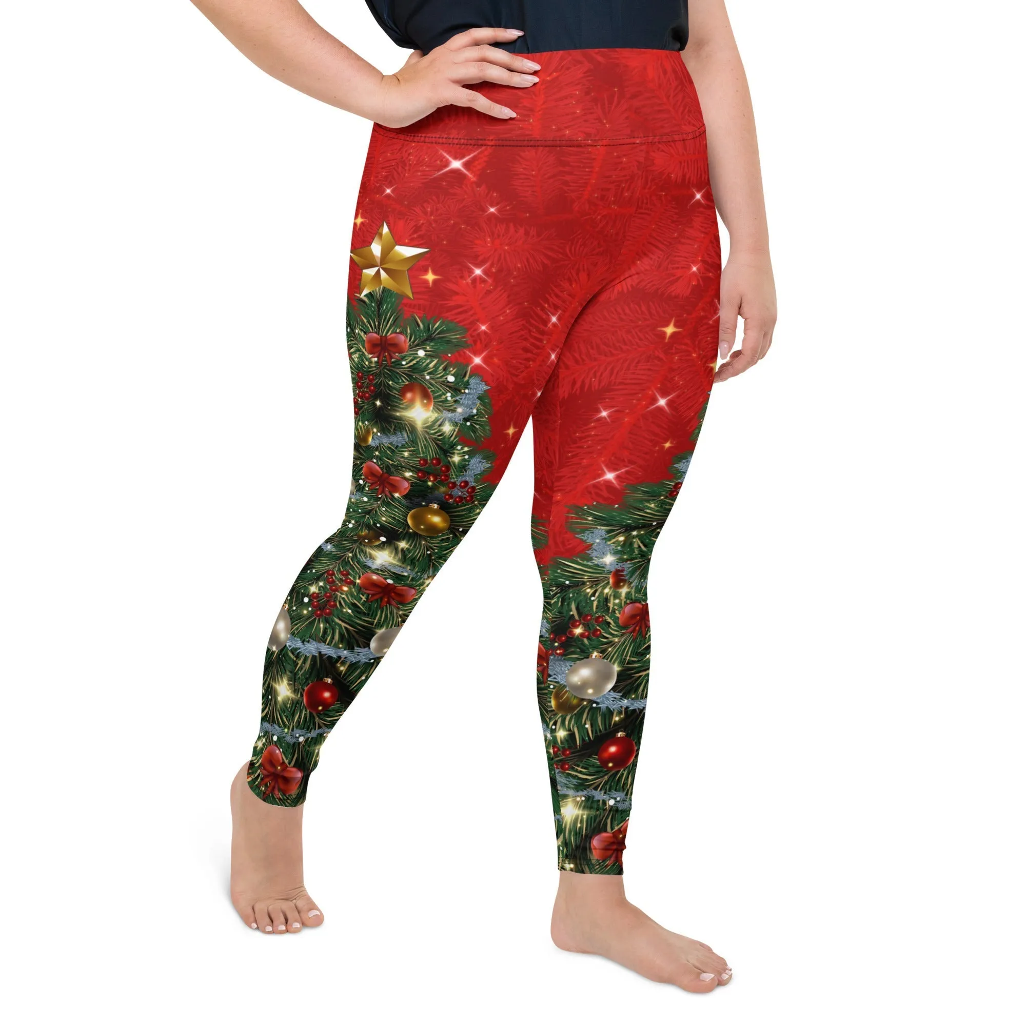 Sparkly Print Christmas Tree Plus Size Leggings