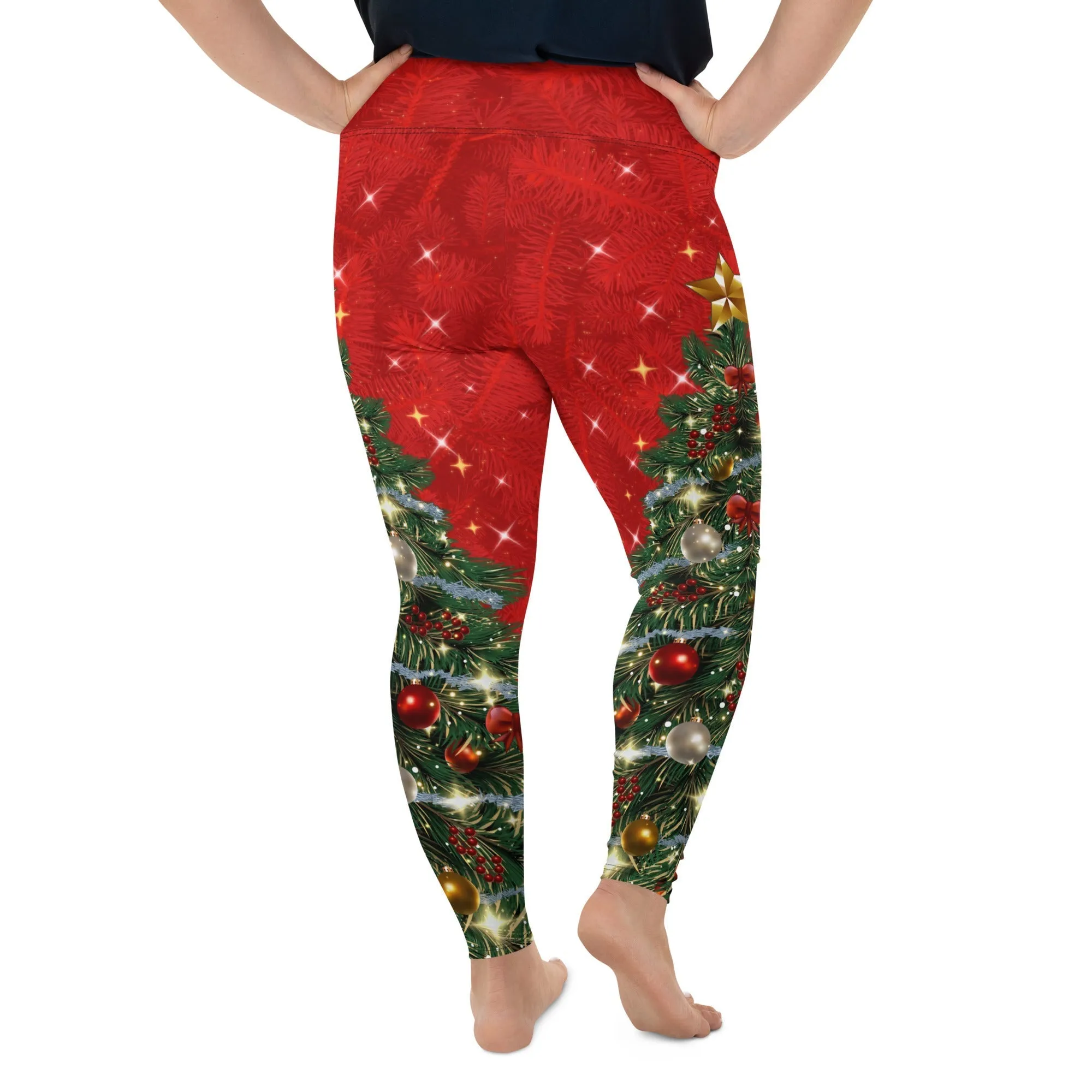 Sparkly Print Christmas Tree Plus Size Leggings