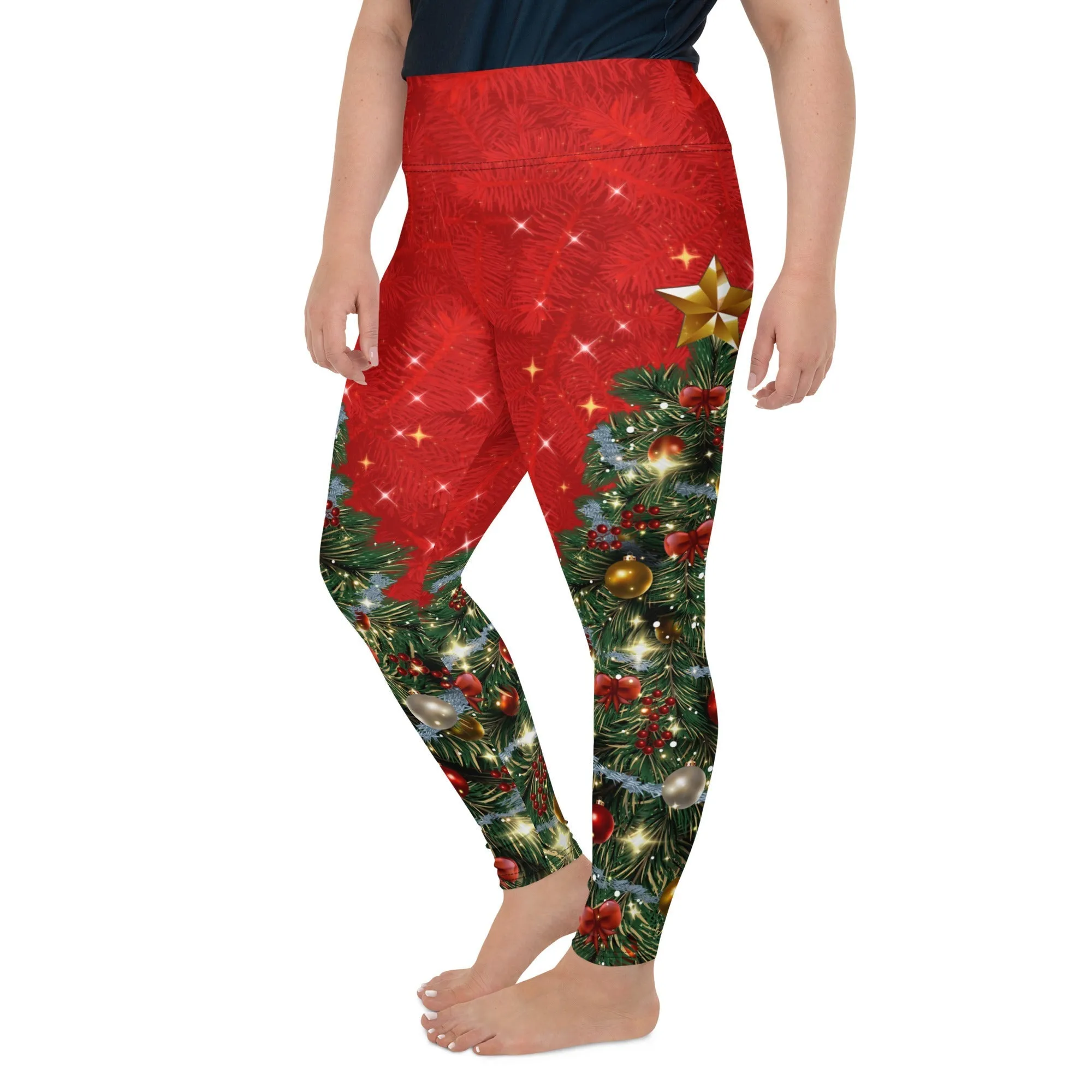 Sparkly Print Christmas Tree Plus Size Leggings