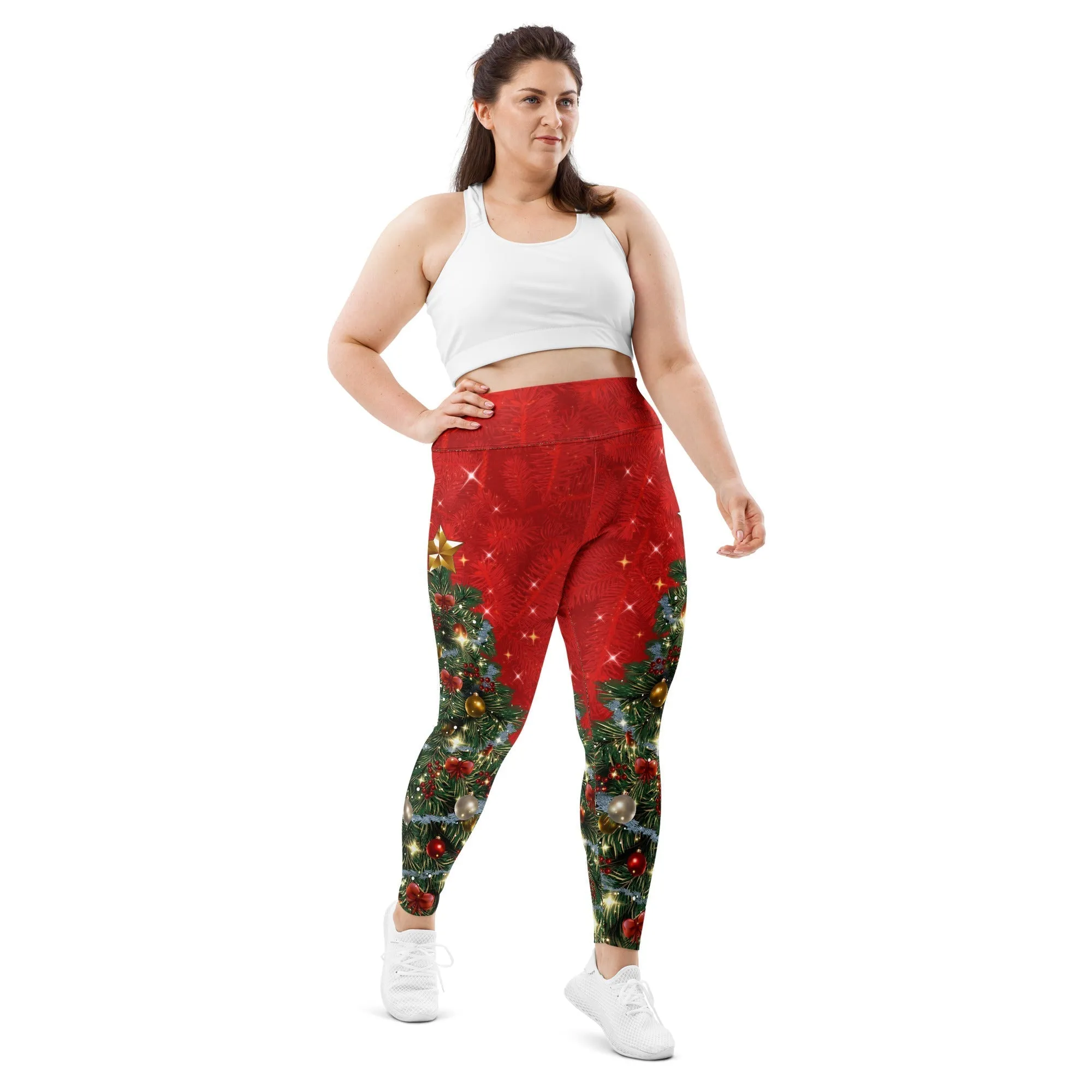 Sparkly Print Christmas Tree Plus Size Leggings