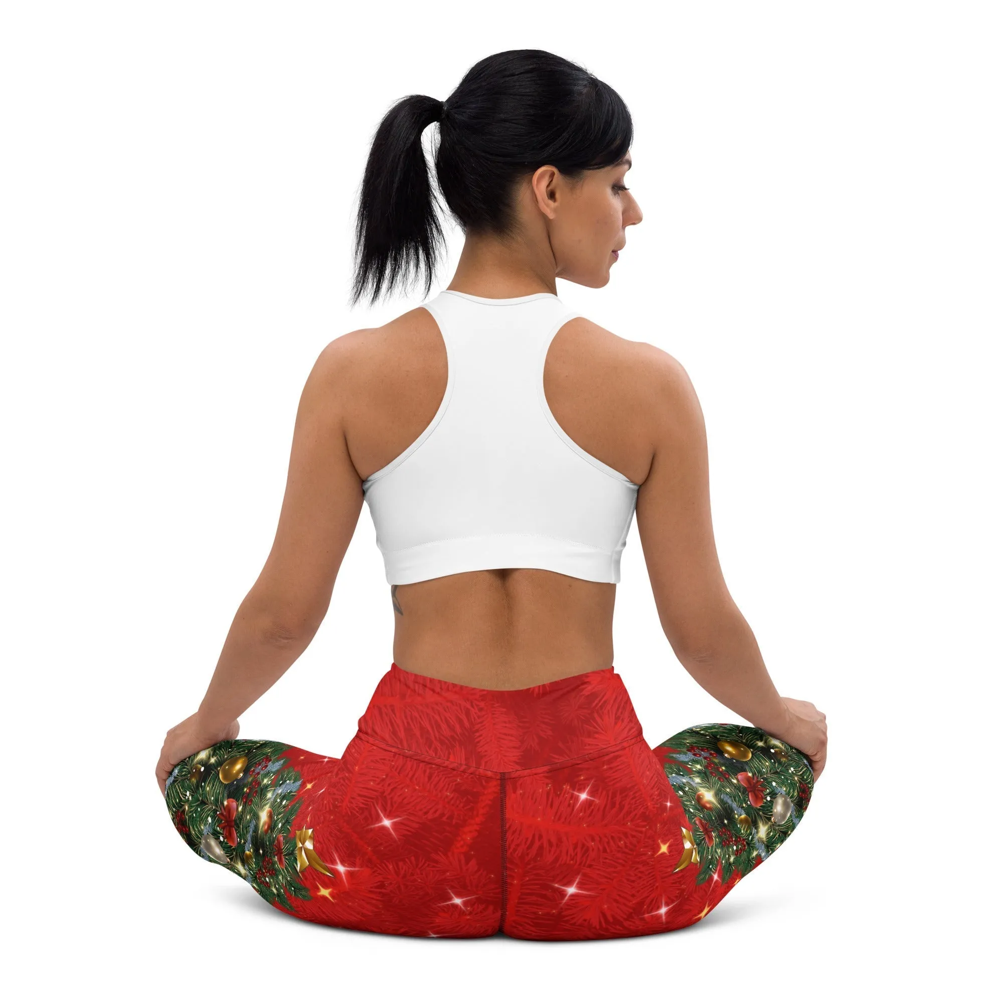 Sparkly Print Christmas Tree Yoga Leggings