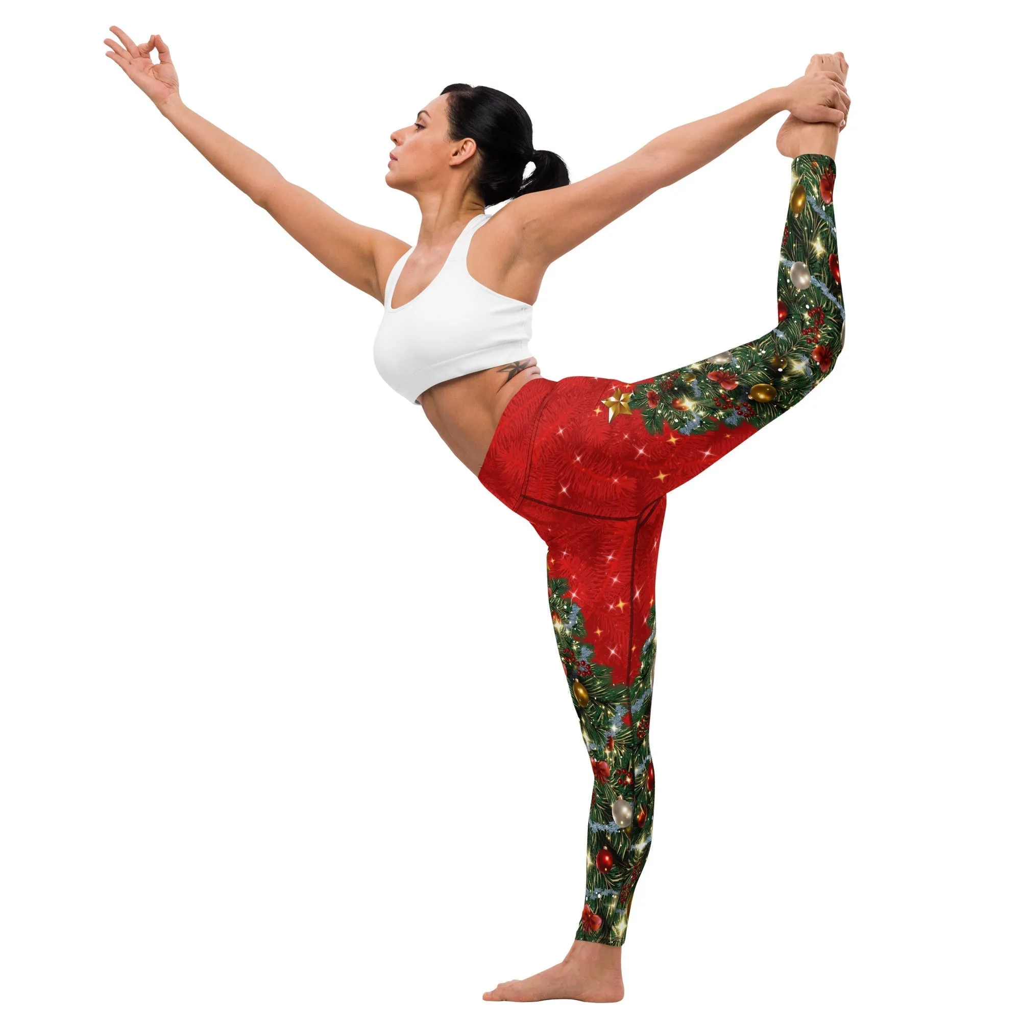 Sparkly Print Christmas Tree Yoga Leggings