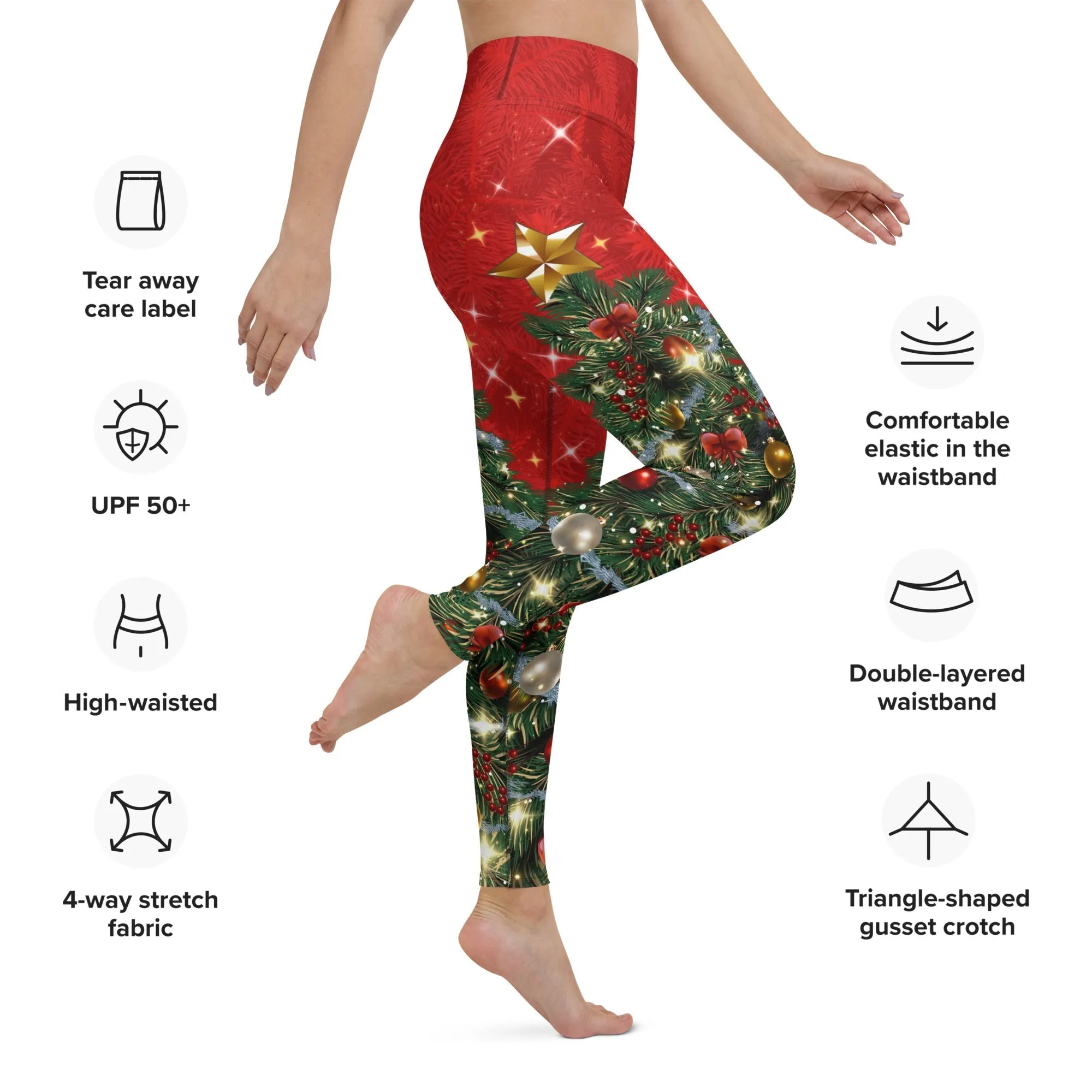 Sparkly Print Christmas Tree Yoga Leggings