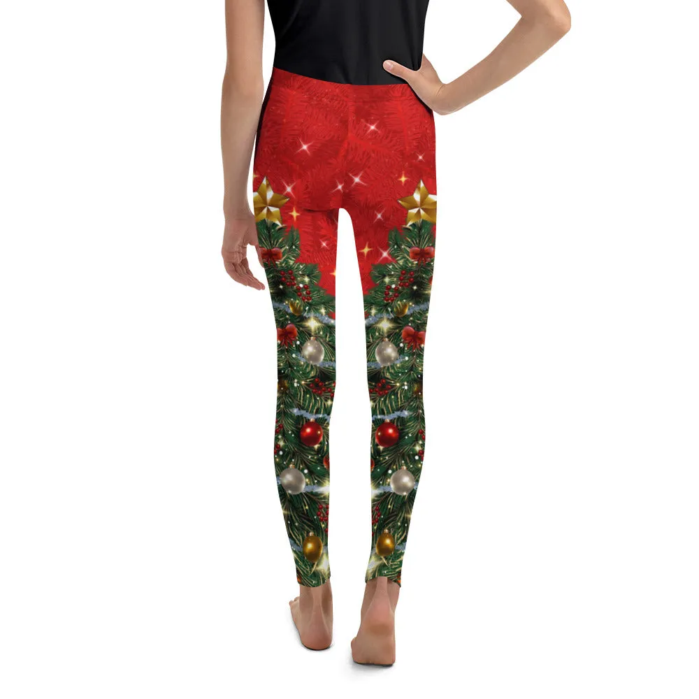 Sparkly Print Christmas Tree Youth Leggings