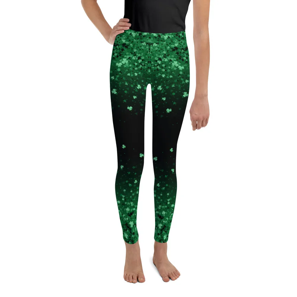 St. Patrick's Day Glitter Print Youth Leggings