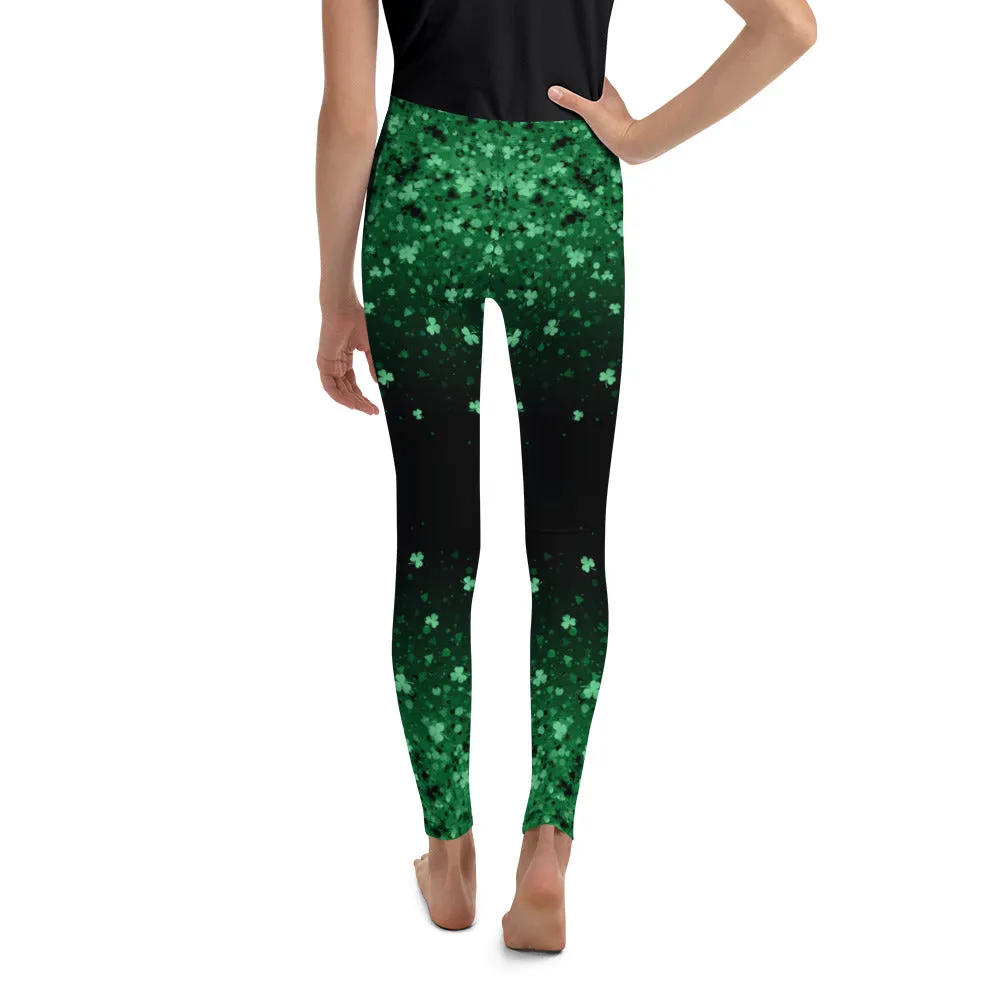 St. Patrick's Day Glitter Print Youth Leggings