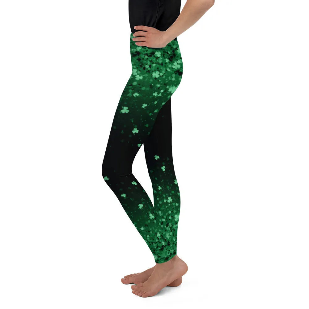 St. Patrick's Day Glitter Print Youth Leggings