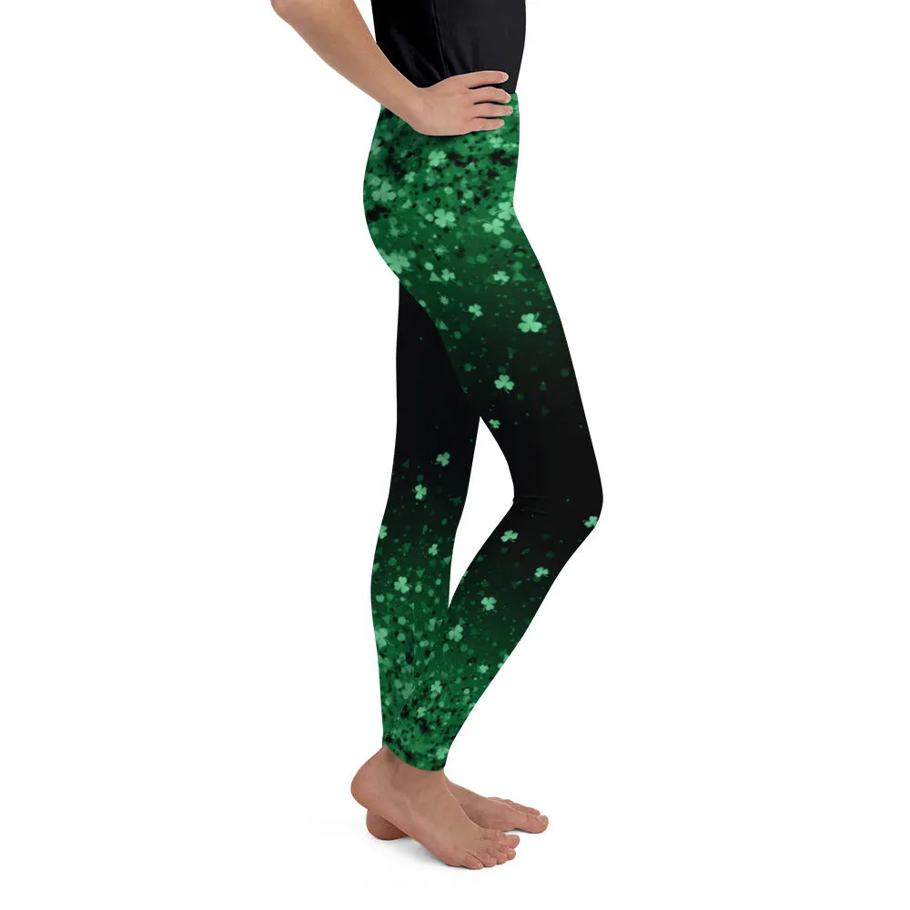 St. Patrick's Day Glitter Print Youth Leggings