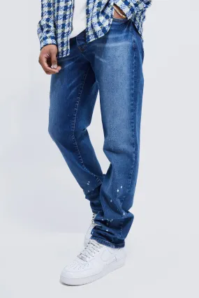 Straight Stacked Distressed Bleach Splat Jeans