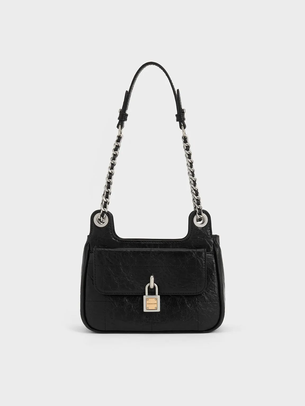 Suki Crinkle-Effect Padlock Shoulder Bag - Noir