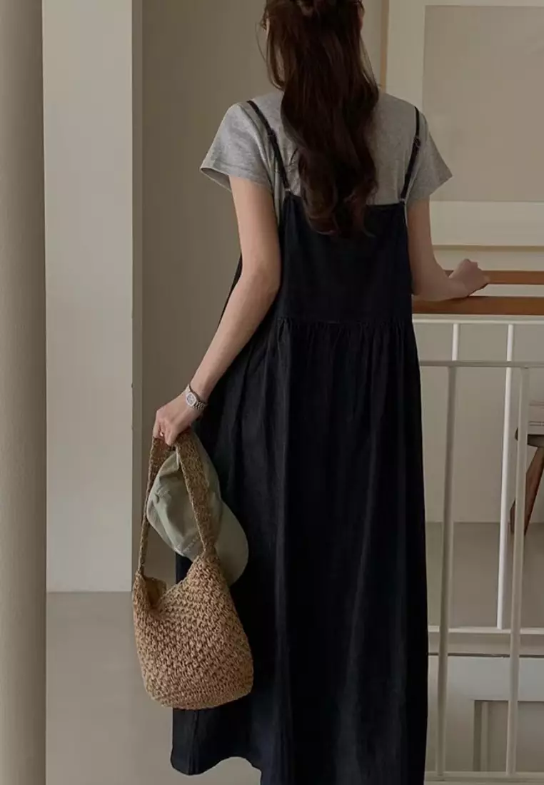 Sunnydaysweety French style simple vest denim dress K061305BK