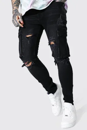 Super Skinny Multi Rip Cargo Jeans