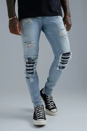 Super Skinny Stretch Rip & Repair Check Jeans